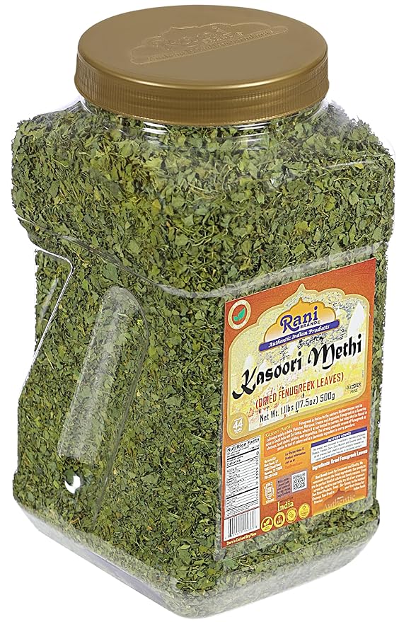 Rani Fenugreek Leaves Dried (Kasoori Methi) 17.5oz (1.1lbs) 500g Bulk PET Jar ~ All Natural | Vegan | Gluten Friendly | NON-GMO | Kosher | Indian Origin