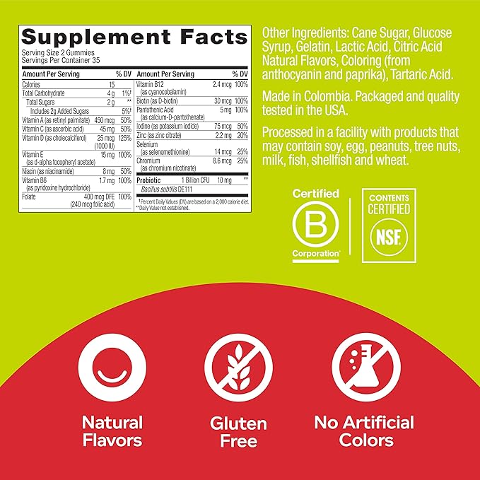 OLLY Multi + Probiotic Adult Multivitamin Gummy, 1 Billion CFUs, Digestive and Immune Support Chewable Supplement, Tropical Twist, 35 Day Supply - 70 Count