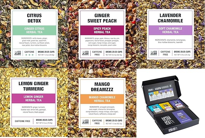 Tiesta Tea - Herbal Loose Leaf Father’s Day Tea Gift Set Sampler | Medium to No Caffeine | Hot & Iced Ready | Assorted Chamomile, Ginger, Citrus and Lavender Herbal Blends | 5 Pouches