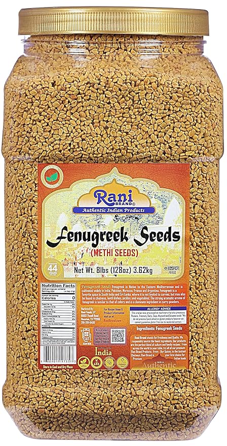 Rani Fenugreek (Methi) Seeds Whole 128oz (8lbs) 3.62kg Bulk PET Jar, Trigonella foenum graecum ~ All Natural | Vegan | Gluten Friendly | Non-GMO | Indian Origin, used in cooking & Ayurvedic spice