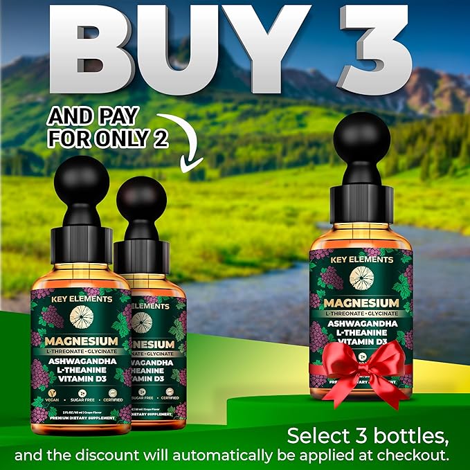 Liquid Magnesium L-Threonate with Magnesium Glycinate for Sleep | Ashwagandha with L Theanine and Vitamin D3 Magnesium Supplement | Ashwagandha and Magnesium with L-Theanine