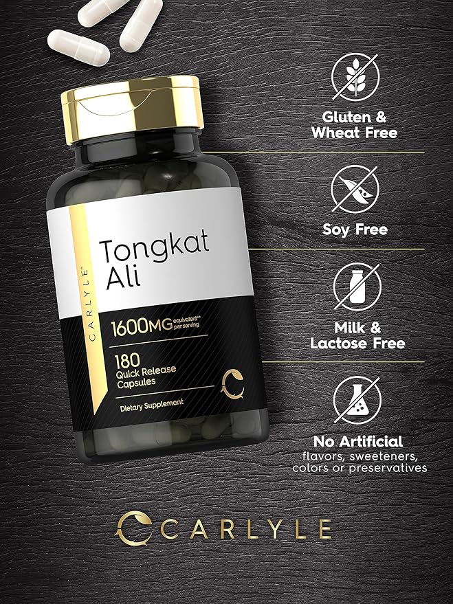 Carlyle Tongkat Ali for Men | 1600mg | 180 Count | Longjack Supplement | Eurycoma Longifolia | Non-GMO and Gluten Free