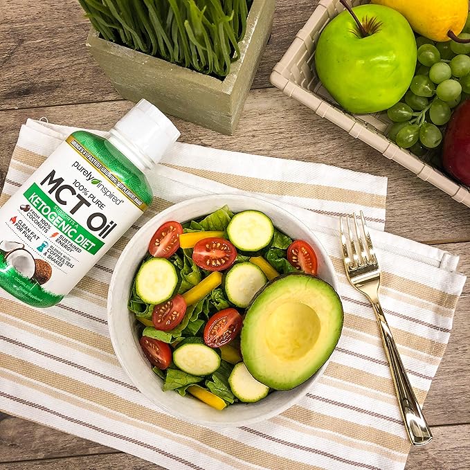 MCT Oil | Purely Inspired Pure MCT Oil Keto | Sourced from Coconut Oil, non-GMO | Supports Keto & Paleo Diets | Blends with Coffee, Tea and Shakes | MCT Oil for Sustained Energy | Unflavored, 16 fl oz