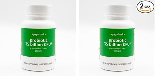Amazon Basics Probiotic 35 Billion CFU, 8 Probiotic Strains with Prebiotic Blend, Supports Healthy Digestion, 30 Vegetarian Capsules, 1 Month Supply 30 Count (Pack of 2) (Previously Solimo)