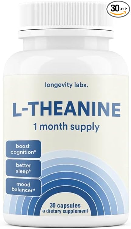 L-Theanine 200mg | 1 Month Supply, 30 Capsules | Non-GMO, Gluten & Caffeine Free | Pure L Theanine 200mg - Supports Sleep Quality, Promotes Calmness & Relaxation
