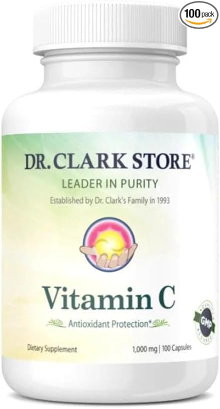 Dr Clark Vitamin C Supplement 1000mg - Gluten Free, Immunity Support, Potent antioxidant, Supports Brain Function, Promotes Tissue Formation and Repair, 100 Gelatin Capsules