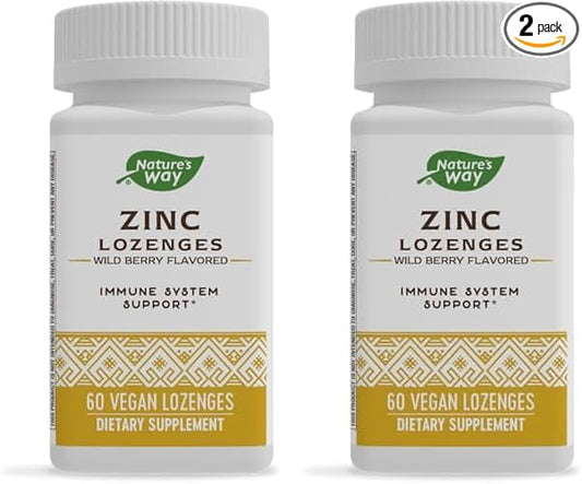 Nature's Way Zinc Lozenges with Vitamin C & Echinacea, Immune Support*, Wild Berry Flavored, 60 Lozenges (Pack of 2)