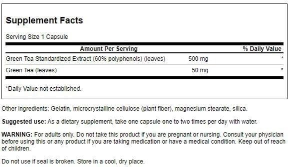 Swanson Green Tea Extract 500 Milligrams 60 Capsules