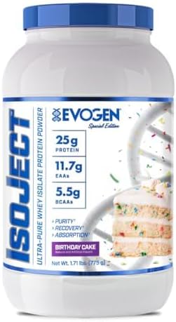 Evogen Isoject - Whey Protein Isolate | Ultra-Pure Whey Protein Powder with Ignitor Enzymes, BCAAs, and EAAs | Enhanced Absorption & Recovery | Birthday Cake | 25 Servings