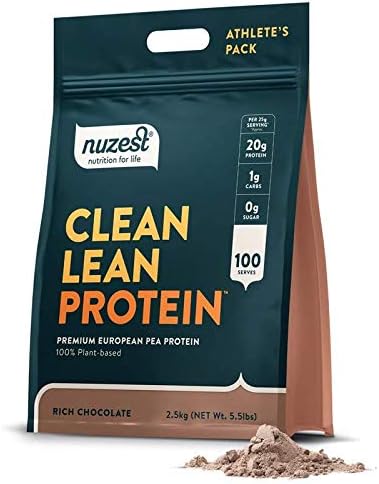 Nuzest - Pea Protein Powder - Clean Lean Protein, Premium Vegan Plant Based Protein Powder, Dairy Free, Gluten Free, GMO Free, Protein Shake, Rich Chocolate, 100 Servings, 5.5 lb
