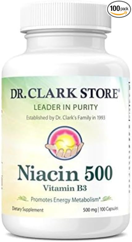 Dr. Clark Niacin 500 (Vitamin B3) Supplement, 500mg, 100 Gelatin Capsules