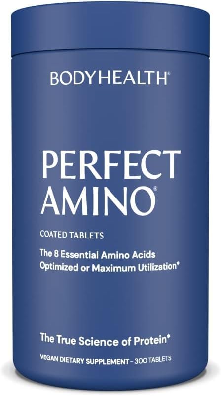 BodyHealth PerfectAmino (300 ct) Easy to Swallow Tablets, Essential Amino Acids Supplement with BCAAs, Vegan Protein for Pre/Post Workout & Muscle Recovery with Lysine, Tryptophan, Leucine, Methionine