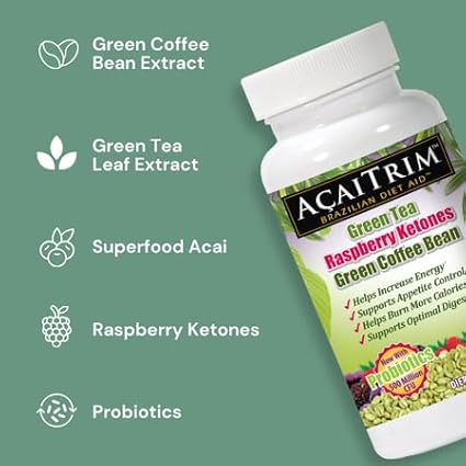 AcaiTrim- Weight Loss Supplement- Green Tea Extract, Green Coffee Bean Extract, Raspberry Ketones, Acai, & Probiotics – Supports Metabolism & Energy for Men & Women- 60 Acai Berry Capsules