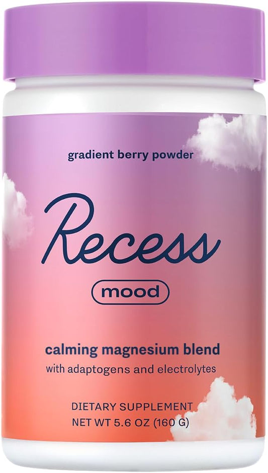 Recess Mood Powder, Calming Magnesium L-Threonate Blend with Passion Flower, L-Theanine, Electrolytes, Magnesium Calm Support Powder Supplement - Gradient Berry 28 Serving Tub