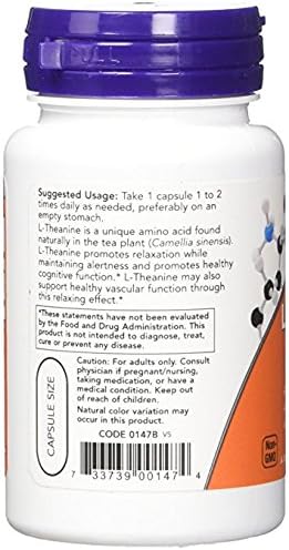 Now Foods L-Theanine 200 Mg 60 Veg Caps Pack of 2