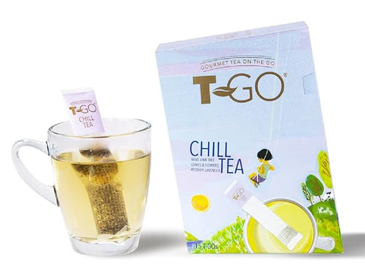 T-Go Chill Tea Calming Herbal Tea Sticks Organic Lavender Chamomile Relaxing Stress Relief Antioxidant Rich Decaf 15 Tea Sticks Pack of 1