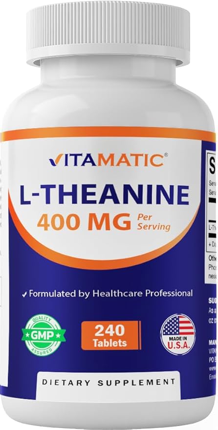 Vitamatic L-Theanine Supplement 400mg per Serving - 240 Tablets - Non-GMO, Gluten Free