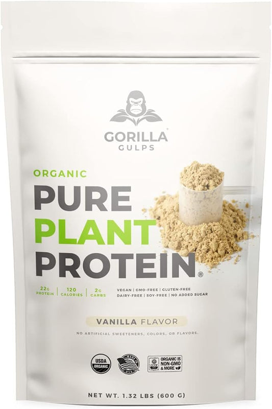 100% Organic Pure Plant Protein Powder | USDA Certified | Organic Protein Powder | Vegan | Non-GMO | Sugar, Soy, Dairy, & Gluten Free | 20 Servings - Vanilla Bean