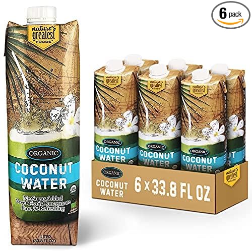 Nature's Greatest Foods, Organic Coconut Water, USDA Organic Certified, No Sugar Added, Never from Concentrate, Pure & Refreshing, 33.8 fl oz (Pack of 6)