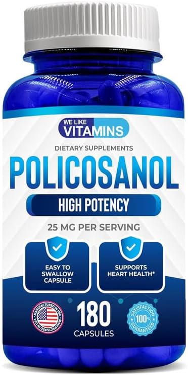 We Like Vitamins Policosanol 25mg - 180 Capsules - Policosanol Supplement Made from Natural Sugar Cane - Non-GMO and Gluten-Free