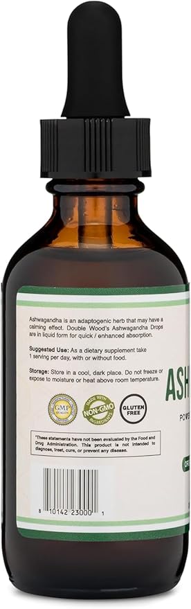 Ashwagandha Organic Drops for Stress Relief (1,200mg, 60 Servings) Ashwagandha Tincture for Adrenal Support and Cortisol Manager (Vegan Safe, Gluten Free, Non-GMO) by Double Wood