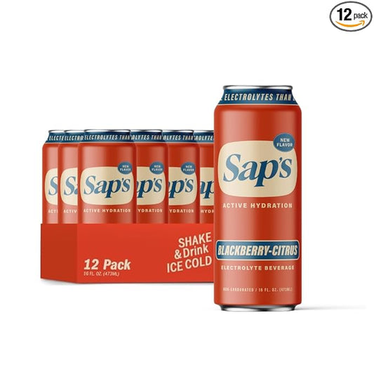 Sap’s Rapid Rehydration Sports Drink - 12 Cans, Blackberry-Citrus with Electrolytes and Adaptogens for Workouts, Wellness - ZERO Artificial Colors, Flavors, or Sugars