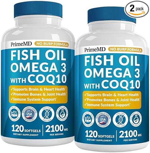 5-in-1 Fish Oil Omega 3 Supplements (2100mg) - Fish Oil with Vitamins D3 & K2 and CoQ10 - EPA DHA Omega 3 Supplement - Lemon Flavored Fatty Acid Supplements, Pack of 2