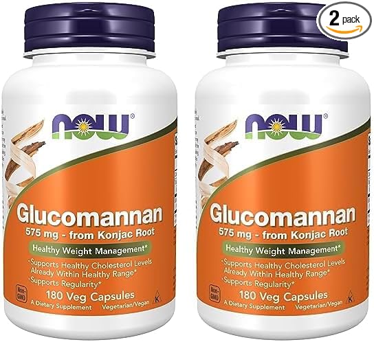 NOW Supplements, Glucomannan (Amorphophallus konjac)575 mg, 180 Count Capsules (Pack of 2)