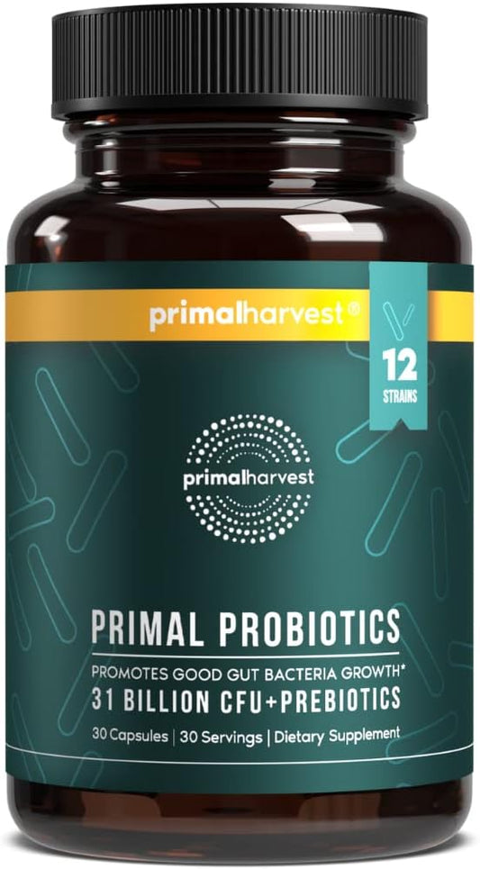 Primal Harvest Probiotics for Women & Men Daily Probiotic Supplement with 12 Strains for Gut & Digestive Health 30 Capsules