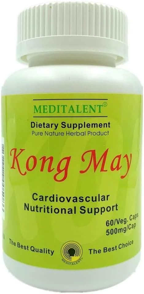 Kong May Herbal Supplement with Red Yeast Rice, Natto Fermented Powder, Antrodia Mushrooms | All-Natural Cardiovascular Support for Overall Health and Well-Being - 60 Capsules by Meditalent