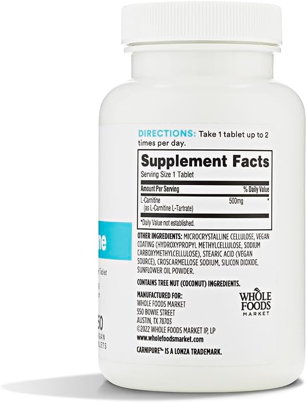 Whole Foods Market, L Carnitine 500mg, 60 ct (Pack of 2)