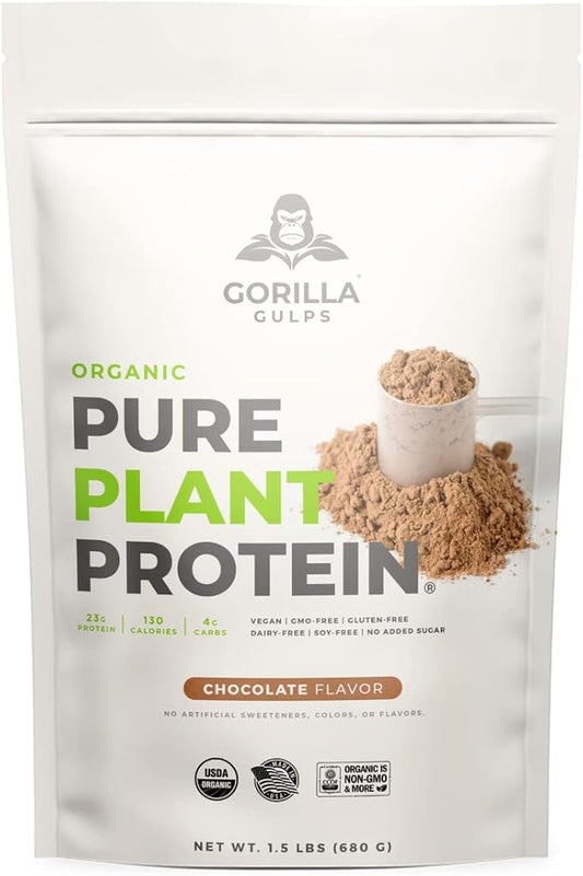 100% Organic Pure Plant Protein Powder | USDA Certified | Organic Protein Powder | Vegan | Non-GMO | Sugar, Soy, Dairy, & Gluten Free | 20 Servings - Chocolate