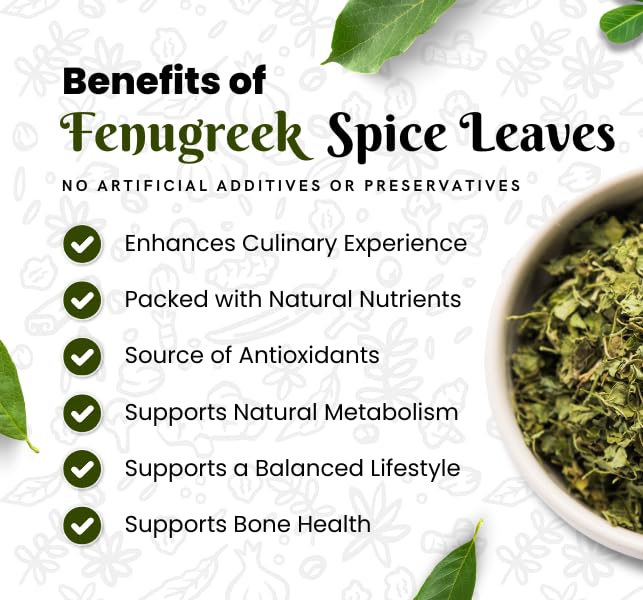 Raslok Dried Fenugreek Spice Leaves Herbs All Natural Kasoori Methi | 1oz - 28gm | Popular Seasoning Indian Spices| All Natural | Vegan | Gluten Free| NON-GMO | Kasuri Methi Organic | Dried Herbs