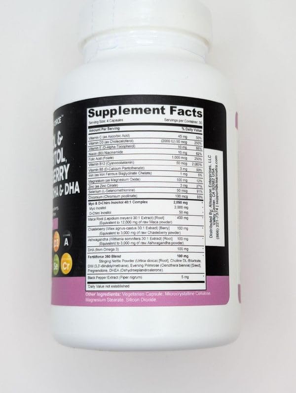 Clean Nutraceuticals Myo-Inositol & D-Chiro Inositol 2050mg Fertility Supplement 40:1 Ratio - Prenatal Vitamins for Women with Ashwagandha Maca Root Vitex Chasteberry Iron DHA Folic Acid DIM Zinc (1)