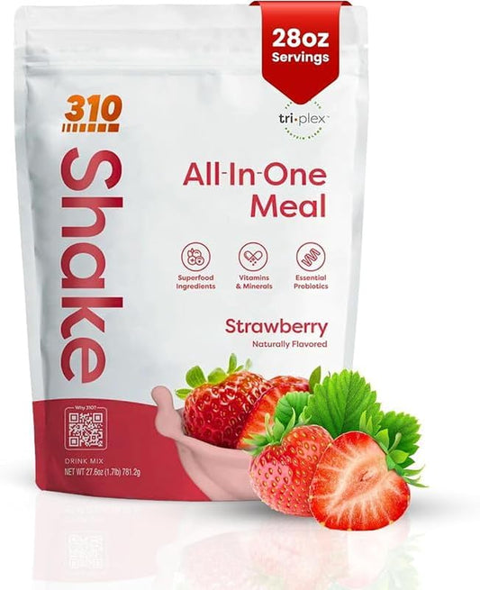 310 Nutrition All-In-One Meal Replacement Shake-Superfood Protein with Fiber, Probiotics & Adaptogens – Low Carb, Vegan, Keto & Paleo Friendly - 𝟮𝟴 𝗦𝗲𝗿𝘃𝗶𝗻𝗴𝘀 𝗦𝘁𝗿𝗮𝘄𝗯𝗲𝗿𝗿𝘆