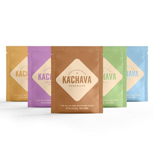 Ka’Chava All-In-One Nutrition Shake Blend, 5 Flavor Sample Pack, 5 Servings, 85+ Superfoods & Nutrients, Meal Replacement, Greens Plant-Based Superfood Powder Protein Drink, Digestive Enzymes & Probiotics, Vegan Dairy Gluten Free