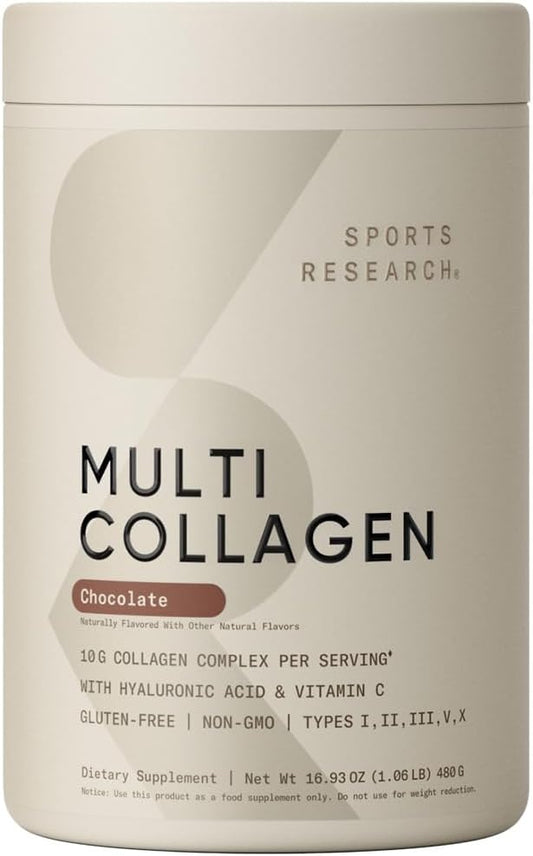 Multi Collagen Protein Powder (Type I, II, III, V, X) with Hyaluronic Acid + Vitamin C | 5 Types of Food Based Collagen, Great in Coffee & Protein Drinks | Non-GMO Verified, 30 Servings (Chocolate)