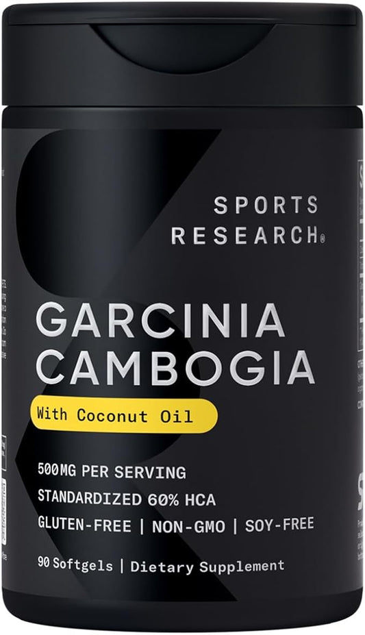 Sports Research Garcinia Cambogia Extract (60% HCA) with Extra Virgin Organic Coconut Oil | Non-GMO, Soy & Gluten Free (180 Liquid Softgels)