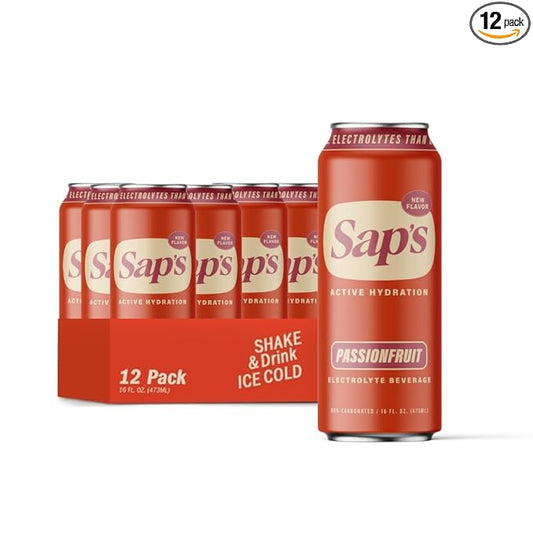 Sap’s Rapid Rehydration Sports Drink - 12 Cans, Passionfruit with Electrolytes and Adaptogens for Workouts, Wellness - ZERO Artificial Colors, Flavors, or Sugars