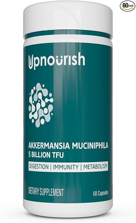 UpNourish Probiotics for GLP-1 Support, 5 Billion TFU Akkermansia Muciniphila for Digestive Health, Leaky Gut, Immunity and Metabolic Health, Prebiotics and Probiotics for Women and Men, 60 Capsules