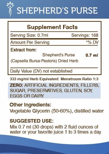 Secrets of the Tribe Shepherd's Purse Alcohol-Free Liquid Extract, Shepherd's Purse (Capsella Bursa-Pastoris) Dried Herb (2x4 FL OZ)