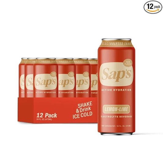 Sap’s Rapid Rehydration Sports Drink - 12 Cans, Lemon Lime with Electrolytes and Adaptogens for Workouts, Wellness - ZERO Artificial Colors, Flavors, or Sugars