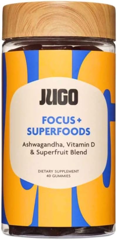 JUGO Focus + Superfood Gummies | Vitamin D & Ashwagandha | 40 Count | Focus & Mental Clarity for Adults | Gelatin-Free, Gluten-Free, Plant-Based, Non-GMO