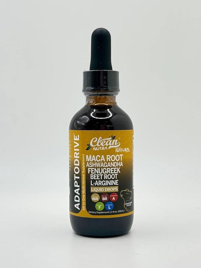 Clean Nutra Organic Maca Root Liquid Drops with Ashwagandha, Fenugreek, Beet Root and L-Arginine Liquid Multivitamin for Women and Men - Adapto Drive