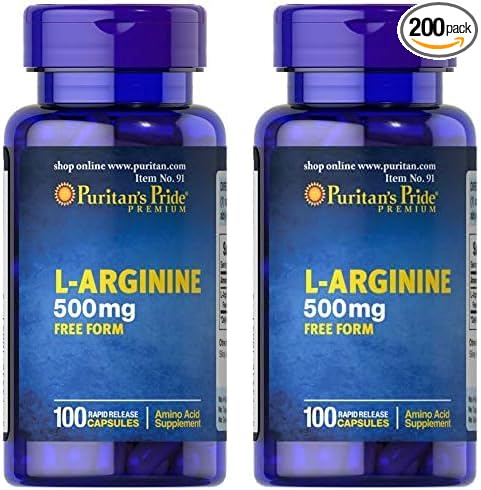 Puritan's Pride L-Arginine 500 mg, Heart Health Support, 100 Count (Pack of 2)