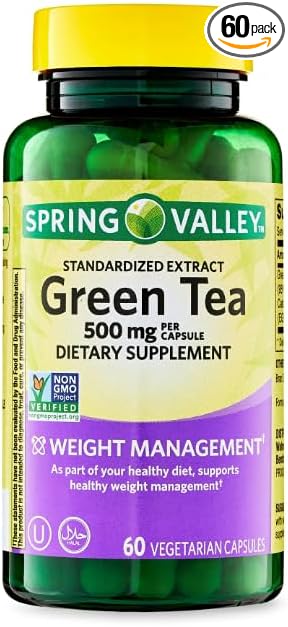 Green Tea Extract 500 mg Capsules with 250 mg EGCG - 60 Veg Greentea Pills for Energy & Metabolism - Non-GMO, Vegan. (2 Months Supply)