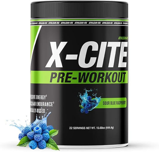 X-CITE Pre-Workout by ATHLEAN-X - Enhanced Formula with Beta-Alanine, Creatine & Caffeine for Ultimate Energy, Endurance, Focus & Muscle Pump, NSF Certified (22 Servings, Sour Blue Raspberry)