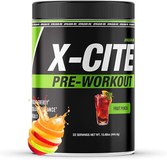 X-CITE Pre-Workout by ATHLEAN-X - Enhanced Formula with Beta-Alanine, Creatine & Caffeine for Ultimate Energy, Endurance, Focus & Muscle Pump, NSF Certified (22 Servings, Fruit Punch)