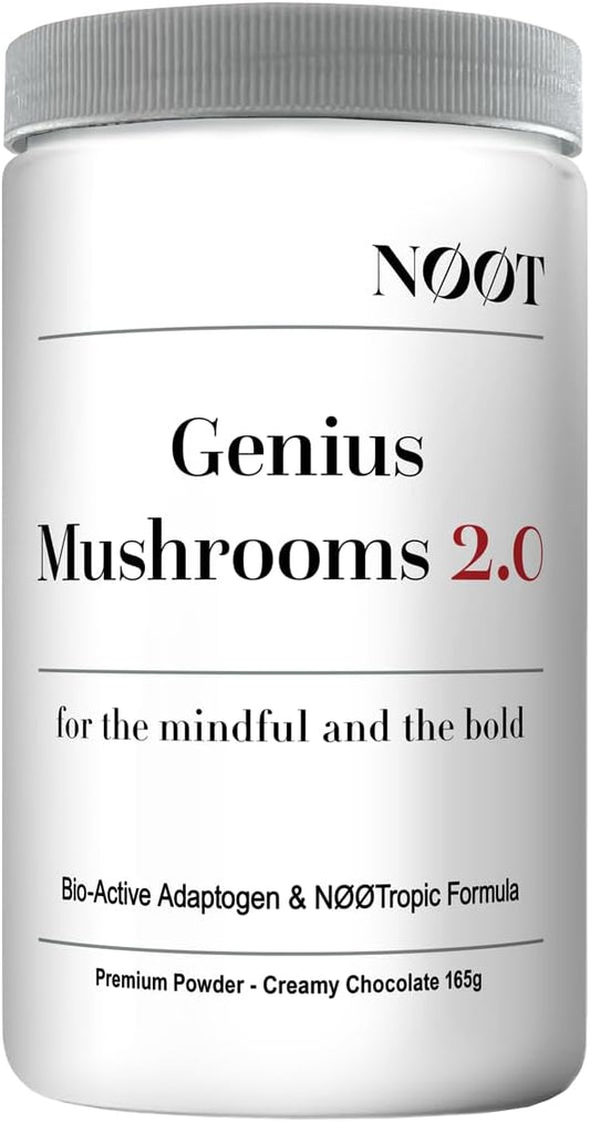 Genius Mushrooms 2.0 - Cocoa Flavored Mushroom Supplement Powder With Lions Mane, Reishi, Chaga & Cordyceps - Adaptogens Supplements - Nootropic Brain Supplement - Adaptogen Drink Mix - 1 Month Supply