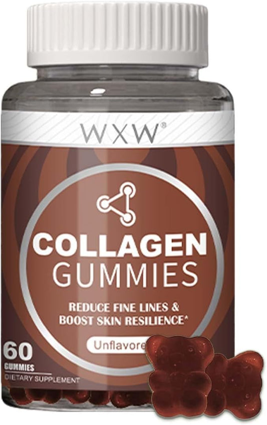 WXW Hydrolyzed Collagen Peptides Gummies for Women, Non-GMO Anti-Aging Formula with Biotin, Zinc, Vitamins C & E for Hair, Skin and Nails | 60ct,Vanilla Unflavored